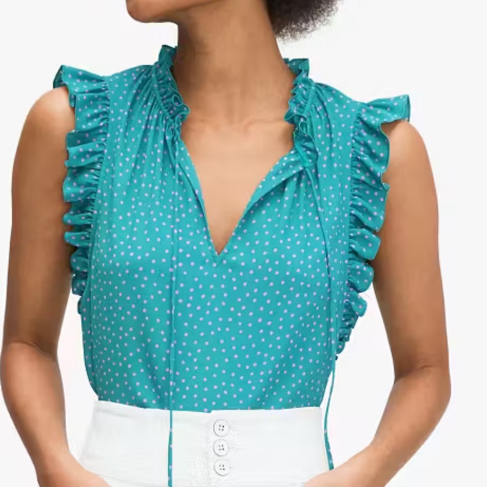NEW KATE SPADE Poolside Dot Shell Blouse in Emerald Coast L